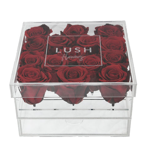 PRE-COMANDA Crystal Box cu 15 trandafiri criogenati rosii