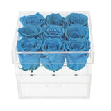 PRE-COMANDA Crystal Box cu 9 trandafiri criogenati bleu