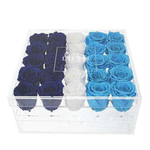 Pre-Comanda Crystal Box cu 25 trandafiri criogenati in 3 culori