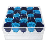 Pre-Comanda Crystal Box cu 25 trandafiri criogenati in 2 culori