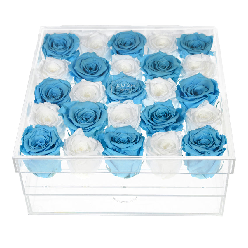 Pre-Comanda Crystal Box cu 25 trandafiri criogenati
