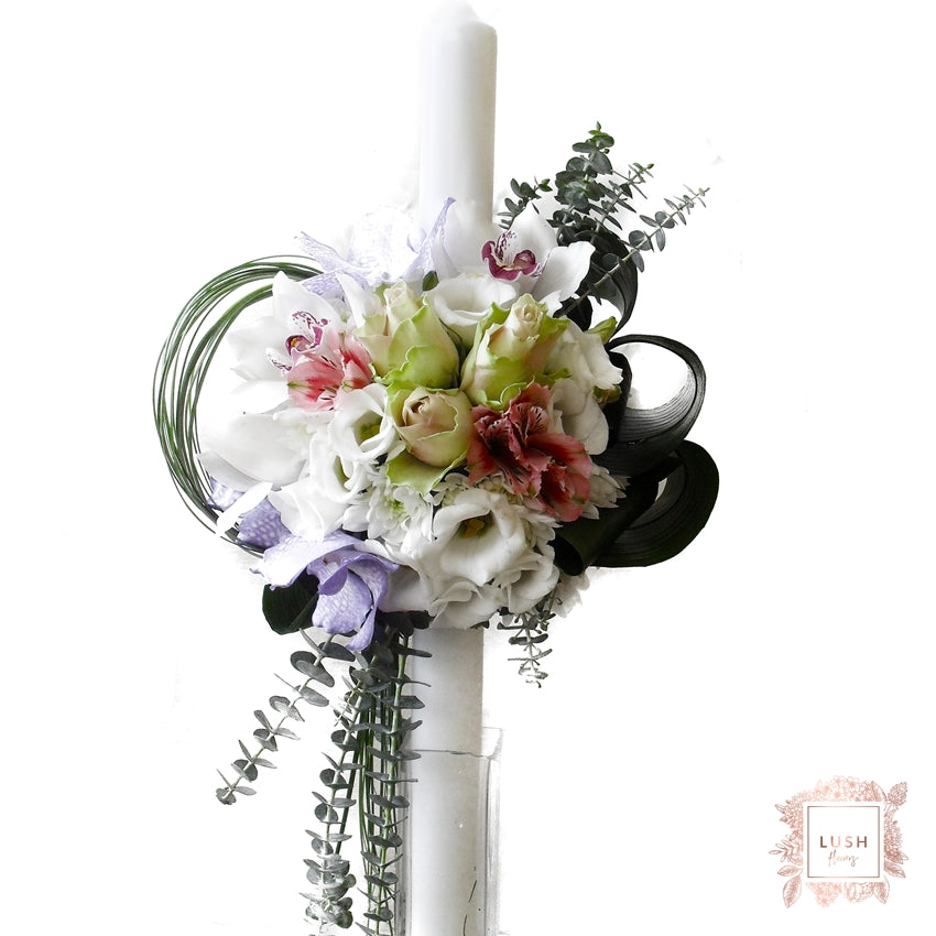 Lumanare semisfera trandafiri, eustoma & cymbidum