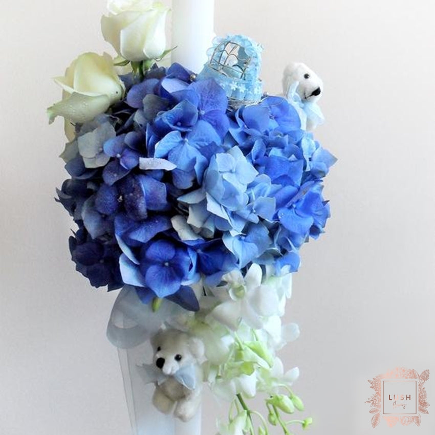 Lumanare sfera trandafiri & hydrangea bleu